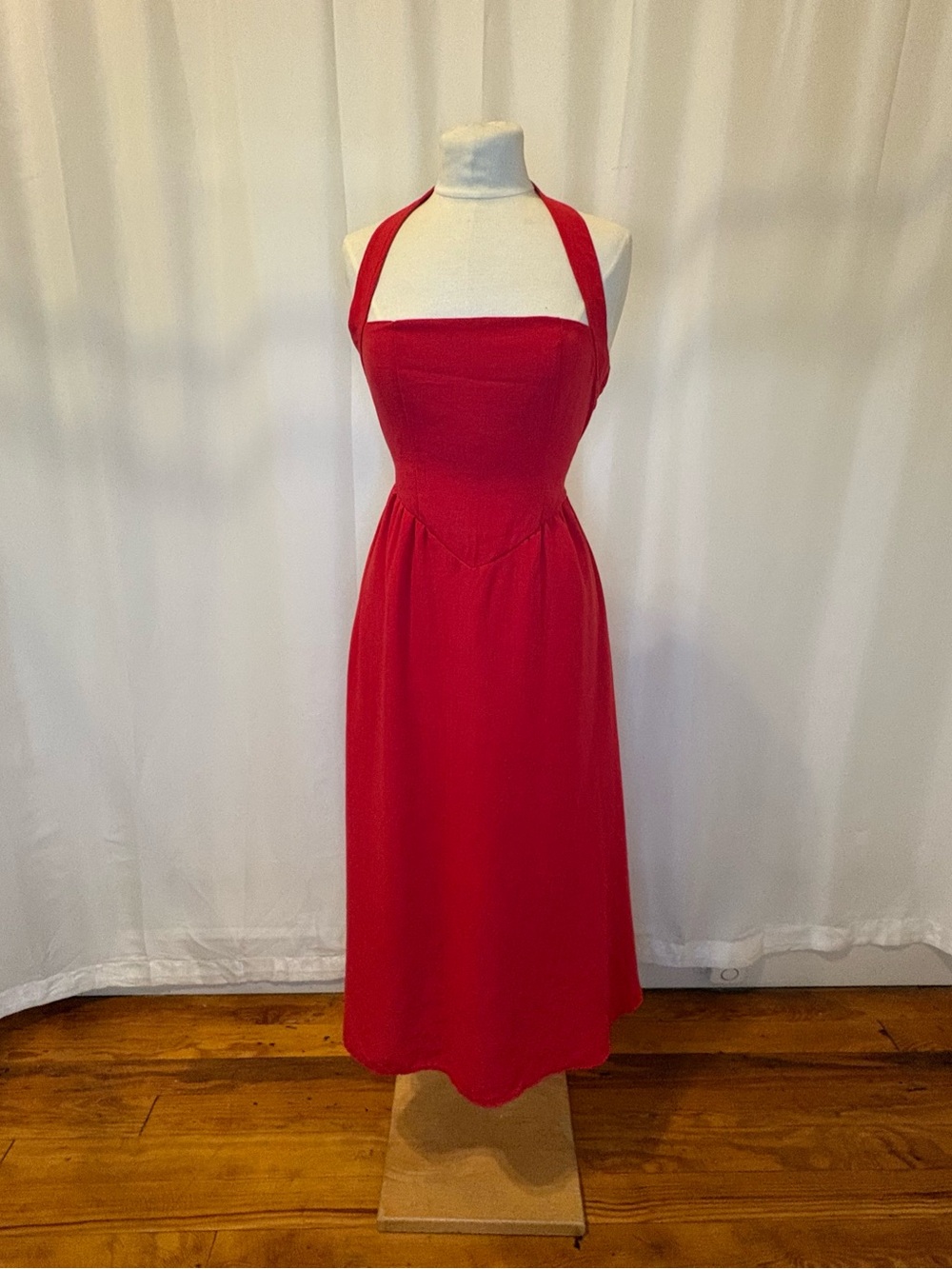 Red Halter Midi Dress - Classic Women's Dress